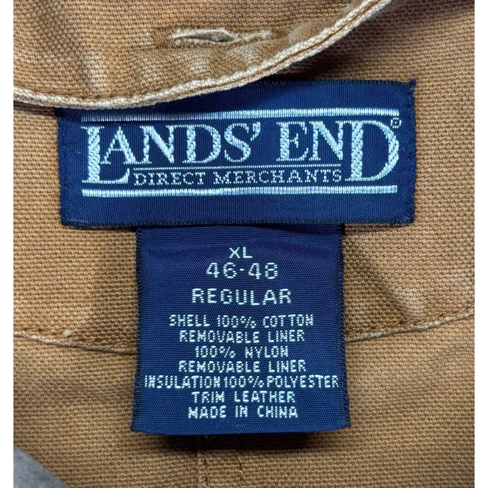 Lands End Field Jacket Mens XL Brown Cotton Canvas Leather Trim Barn Coat Good